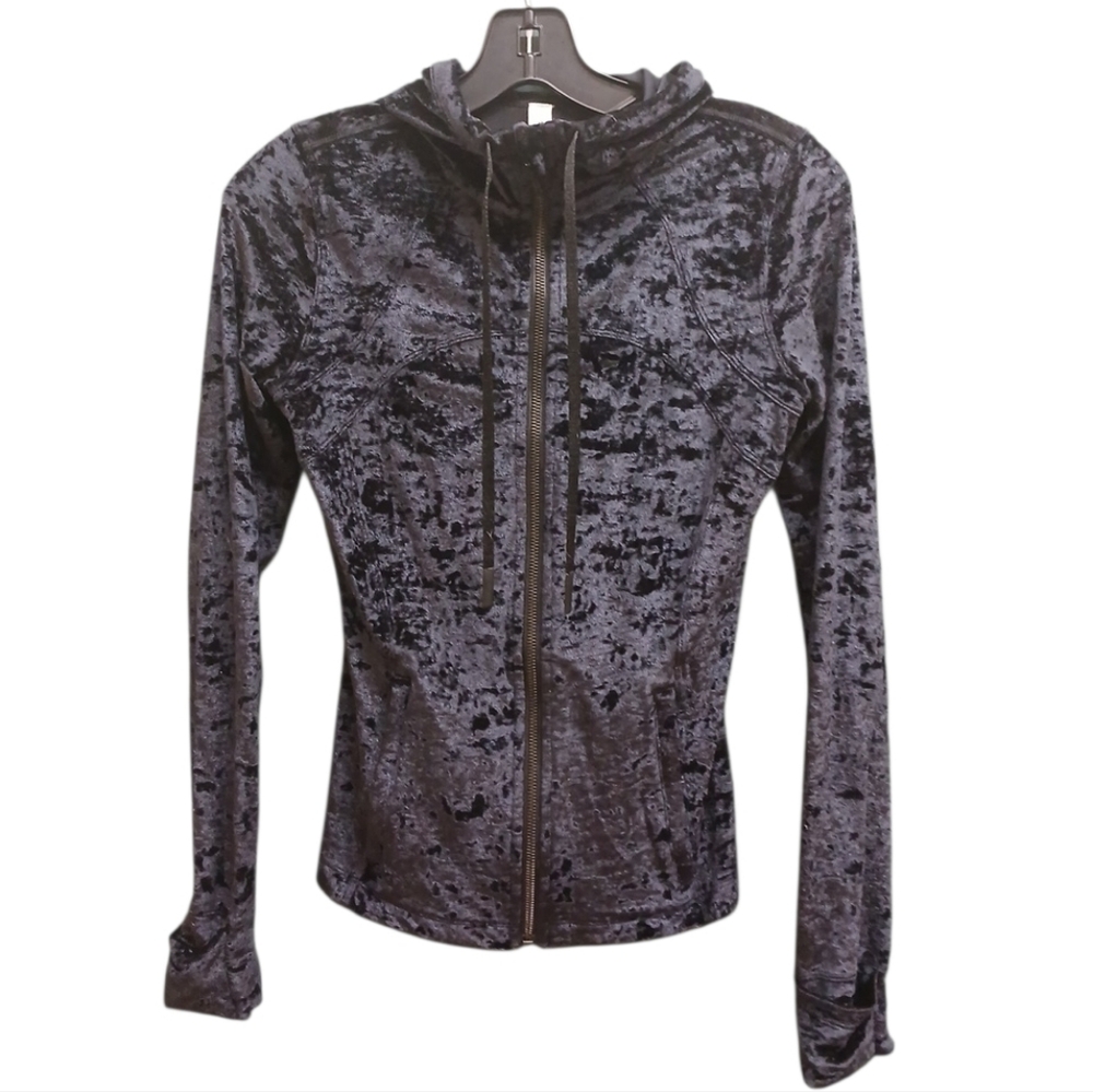 Lululemon Black Crushed Velvet Hooded Define Jacket Size 6